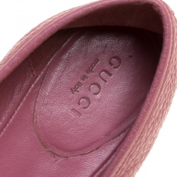 Pre Owned Gucci Pink Leather GG Interlocking Bow Ballet Flats Size 38