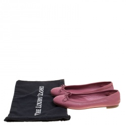 Pre Owned Gucci Pink Leather GG Interlocking Bow Ballet Flats Size 38