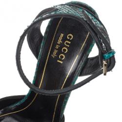 Pre Owned Gucci Green Python Huston Ankle Strap Platform Sandals Size 35.5