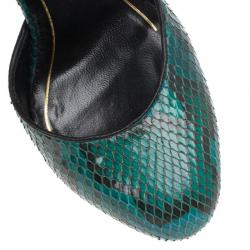 Pre Owned Gucci Green Python Huston Ankle Strap Platform Sandals Size 35.5