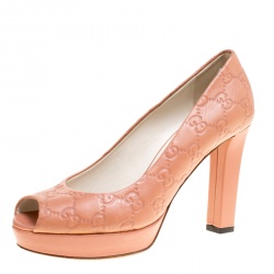 Pre Owned Gucci Peach Guccissima Leather Peep Toe Platform Pumps Size 40