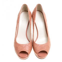 Pre Owned Gucci Peach Guccissima Leather Peep Toe Platform Pumps Size 40