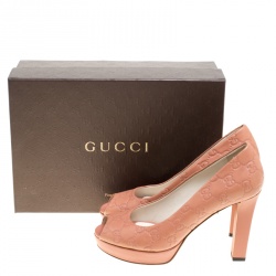 Pre Owned Gucci Peach Guccissima Leather Peep Toe Platform Pumps Size 40