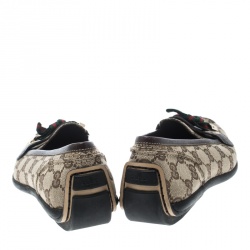 Pre Owned Gucci Beige/Brown GG Canvas and Leather Web Bow Detail Loafers Size 38