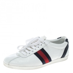 Pre Owned حذاء رياضي غوتشي  ويب جلد غوتشيسيما أبيض بعنق منخفض مقاس 35.5