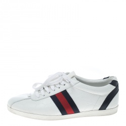 Pre Owned حذاء رياضي غوتشي  ويب جلد غوتشيسيما أبيض بعنق منخفض مقاس 35.5