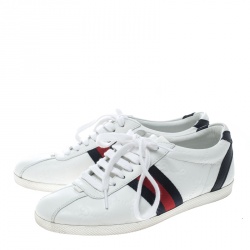 Pre Owned حذاء رياضي غوتشي  ويب جلد غوتشيسيما أبيض بعنق منخفض مقاس 35.5