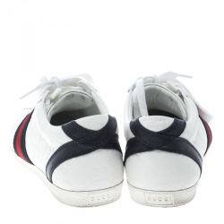 Pre Owned حذاء رياضي غوتشي  ويب جلد غوتشيسيما أبيض بعنق منخفض مقاس 35.5