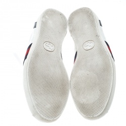 Pre Owned حذاء رياضي غوتشي  ويب جلد غوتشيسيما أبيض بعنق منخفض مقاس 35.5