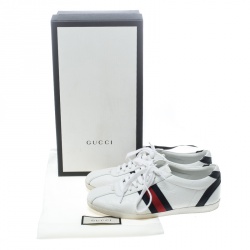 Pre Owned حذاء رياضي غوتشي  ويب جلد غوتشيسيما أبيض بعنق م نخفض مقاس 35.5