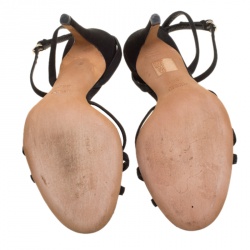 مملوكة مسبقًا صندل غوتشي سيور GG مزخرف كريستال سويدي أسود مقاس 35