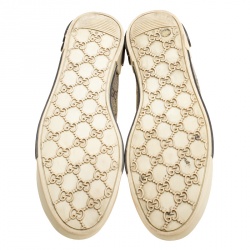 Gucci Beige GG Coated Canvas Classic Web and Script Low Top Sneakers Size 37.5