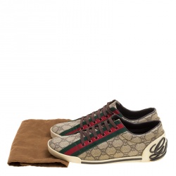 Gucci Beige GG Coated Canvas Classic Web and Script Low Top Sneakers Size 37.5