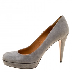 Pre Owned Gucci Grey Suede Charlotte Platform Pumps Size 40