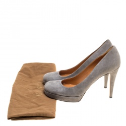 Pre Owned Gucci Grey Suede Charlotte Platform Pumps Size 40