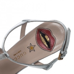 Pre Owned صندل غوتشي نعل سميك سيور T انجل جلد فضي ميتالك مقاس 38