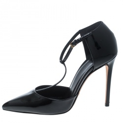 Pre Owned Gucci Black Patent Leather T-Strap Sandals Size 38