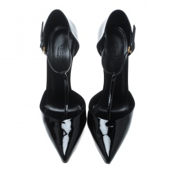 Pre Owned Gucci Black Patent Leather T-Strap Sandals Size 38