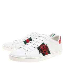 مملوكة مسبقًا Gucci White Leather Ace Embroidered Appliqué Detail Low Top Sneakers Size 37.5