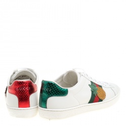 مملوكة مسبقًا Gucci White Leather Ace Embroidered Appliqué Detail Low Top Sneakers Size 37.5