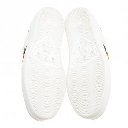 مملوكة مسبقًا Gucci White Leather Ace Embroidered Appliqué Detail Low Top Sneakers Size 37.5