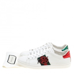 مملوكة مسبقًا Gucci White Leather Ace Embroidered Appliqué Detail Low Top Sneakers Size 37.5
