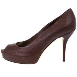 Pre Owned Gucci Brown Diamante Leather Sofia Peep Toe Platform Pumps Size 39