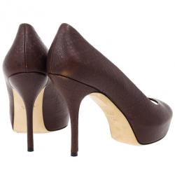 Pre Owned Gucci Brown Diamante Leather Sofia Peep Toe Platform Pumps Size 39