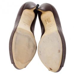 Pre Owned Gucci Brown Diamante Leather Sofia Peep Toe Platform Pumps Size 39