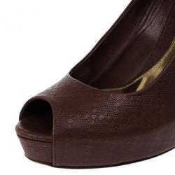 Pre Owned Gucci Brown Diamante Leather Sofia Peep Toe Platform Pumps Size 39