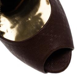 Pre Owned Gucci Brown Diamante Leather Sofia Peep Toe Platform Pumps Size 39