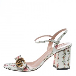 مملوكة مسبقًا Gucci Multicolor Floral Print Leather Marmont Ankle Strap Sandals Size 39