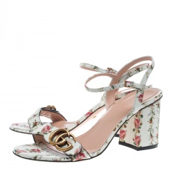 مملوكة مسبقًا Gucci Multicolor Floral Print Leather Marmont Ankle Strap Sandals Size 39