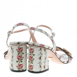 مملوكة مسبقًا Gucci Multicolor Floral Print Leather Marmont Ankle Strap Sandals Size 39