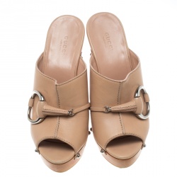 Pre Owned صندل سلايد غوتشي أيكون بيت جلد رصاصي نعل سميك مقاس 36.5