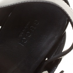 Pre Owned صندل غوتشي جلد أسود لامع بسيور متعاكسة حزام للكاحل مقاس 38.5