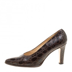 مملوكة مسبقًا Gucci Brown Alligator Leather Pointed Toe Pumps Size 38.5