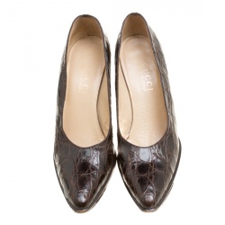 مملوكة مسبقًا Gucci Brown Alligator Leather Pointed Toe Pumps Size 38.5