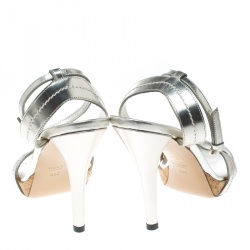 Pre Owned Gucci Light Gold Leather Cork Platform Ankle Wrap Sandals Size 39