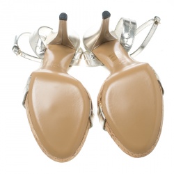 Pre Owned Gucci Light Gold Leather Cork Platform Ankle Wrap Sandals Size 39