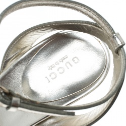 Pre Owned Gucci Light Gold Leather Cork Platform Ankle Wrap Sandals Size 39