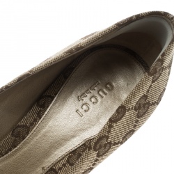 مملوكة مسبقًا Gucci Beige GG Canvas and Leather New Hollywood Horsebit Peep Toe Pumps Size 37
