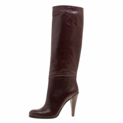 Pre Owned Gucci Brown Leather Elizabeth Knee High Boots Size 40.5
