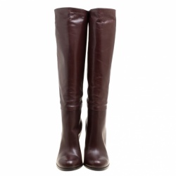 Pre Owned Gucci Brown Leather Elizabeth Knee High Boots Size 40.5