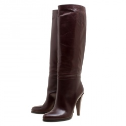 Pre Owned Gucci Brown Leather Elizabeth Knee High Boots Size 40.5