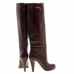 Pre Owned Gucci Brown Leather Elizabeth Knee High Boots Size 40.5
