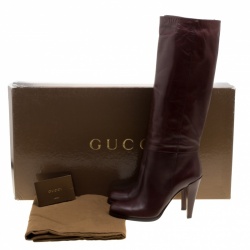 Pre Owned Gucci Brown Leather Elizabeth Knee High Boots Size 40.5