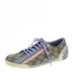 مملوكة مسبقًا حذاء رياضي غوتشي تفاصيل ويب كانفاس سوبريم متعدد الألوان مقاس 37.5