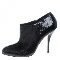 Pre Owned Gucci Black Sequins Ankle Booties Size 37.5