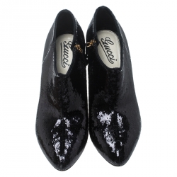Pre Owned Gucci Black Sequins Ankle Booties Size 37.5